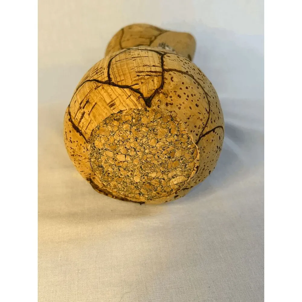 Vintage Cork Covered Ceramic 7 Inch Vase w/ Handle, Decorative, Courting Couple